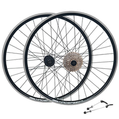 QR 27.5" 650b (ETRTO 584x19) MTB Mountain Bike Wheelset 7/8/9/10 Speed - Rim & Disc Brake Compatible - Sealed Bearings Hubs - Double Wall Rims - 32x Black Spokes