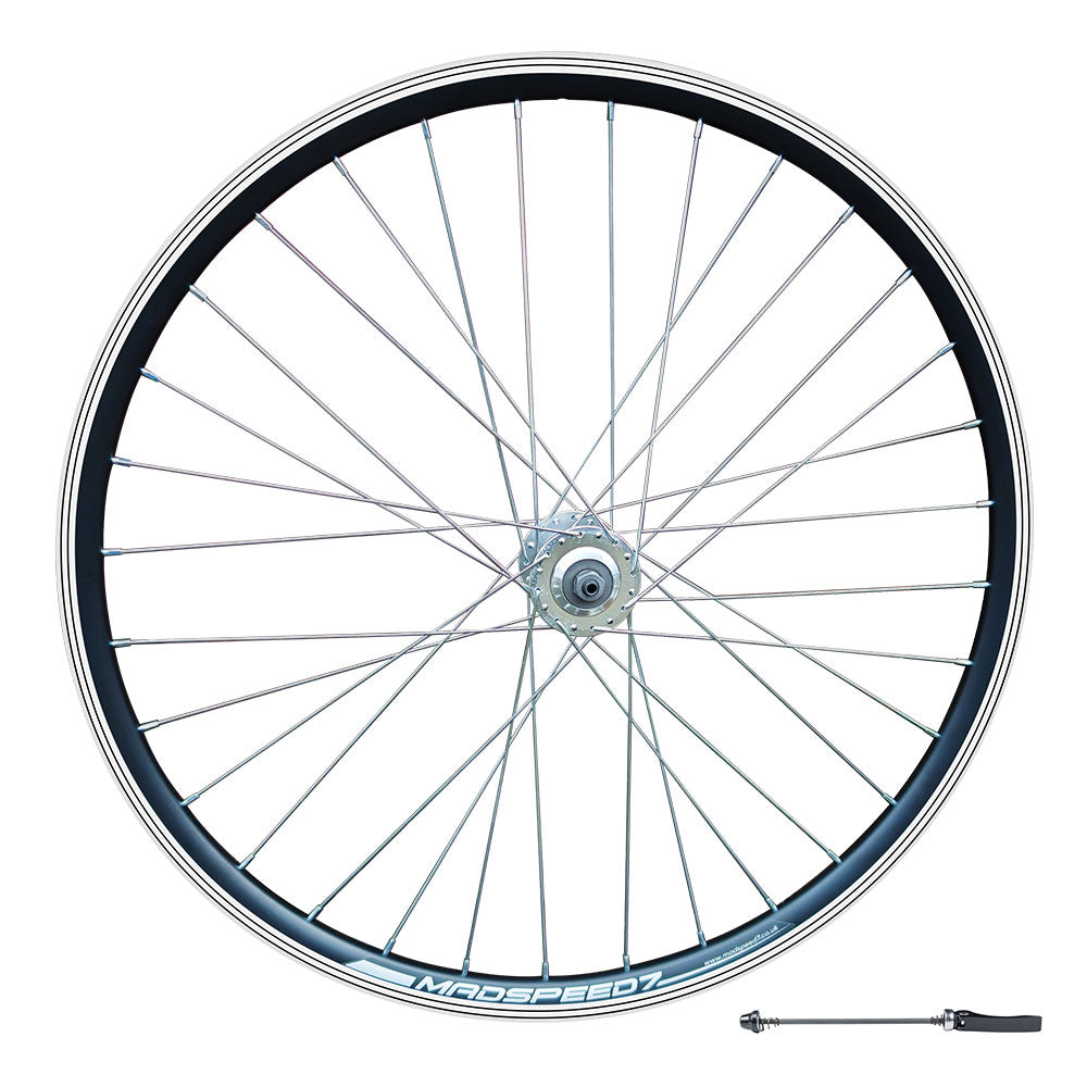 QR 700c 28" (ETRTO 622x19) Hybrid Bike FRONT Wheel - Rim & Disc Brake Compatible - Sealed Bearings Hub - Double Wall Rim - 32x Silver Spokes