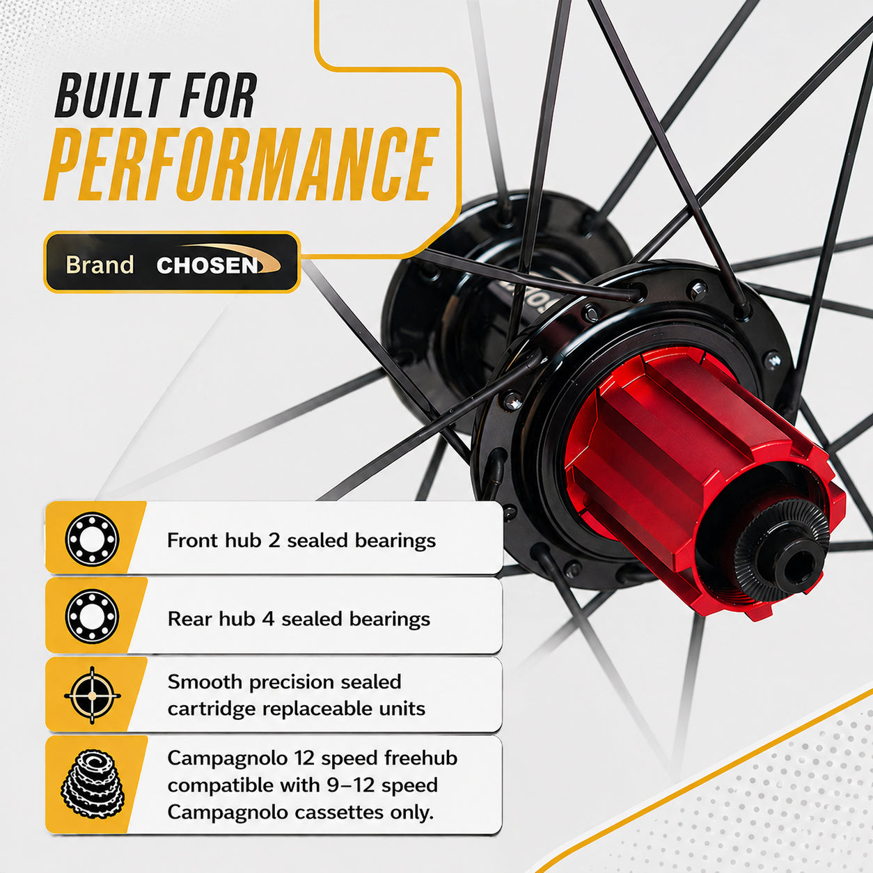 700c (ETRTO 622×17) Road Wheel Set – Rim Brake – QR – 9/10/11/12 Speed – Performance Hubs – Campagnolo – Tubeless Compatible – 1585g