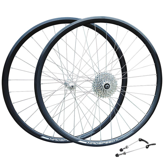 QR 700c (ETRTO 622x15) Road Racing Bike Wheel Set 6/7/8 Speed Freewheel - Sealed Bearings Hubs - Double Wall Rims - 32x Silver Spokes