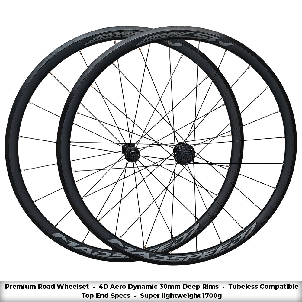 QR 700c Road Racing Bike Wheel Set 8/9/10/11 Speed - Taiwan Sealed Bearings Hubs - 4D Aero-Dynamic Sleeved Rims - Tubeless Compatible - Super Lightweight 1700g
