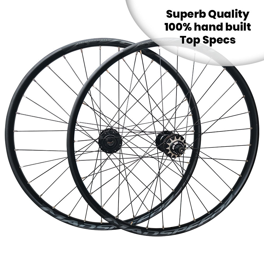 26" (ETRTO 559x25) Rear 10x135 / Front 20x110 Dirt Jump Bike MTB Disc Single Speed Wheelset - 6x3 Pawls Taiwan Sealed Bearings Hubs - DT Swiss Champion 2.0 Spokes - Tubeless Compatible