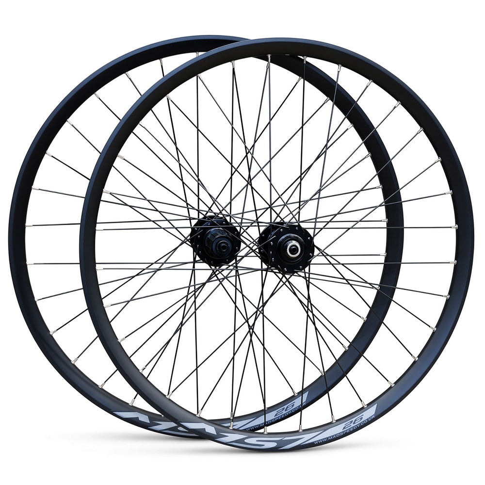 26” MTB Wheelset – QR / Thru Axle / Boost – 6-Bolt Disc – 25mm Inner Rim – Tubeless Compatible – 8–12 Speed