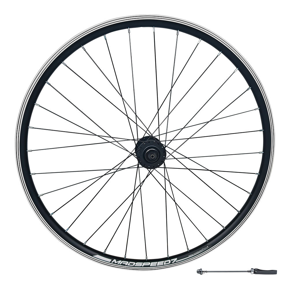 QR 700c 28" (ETRTO 622x19) Hybrid Bike FRONT Wheel - Rim & Disc Brake Compatible - Sealed Bearings Hub - Double Wall Rim - 32x Black Spokes