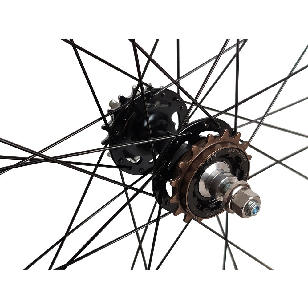 700c (ETRTO 622×15) Fixie / Fixed / Single Speed Wheel Set – Rim Brake – Bolt-On Axle – Flip Flop Hub – Black Spokes