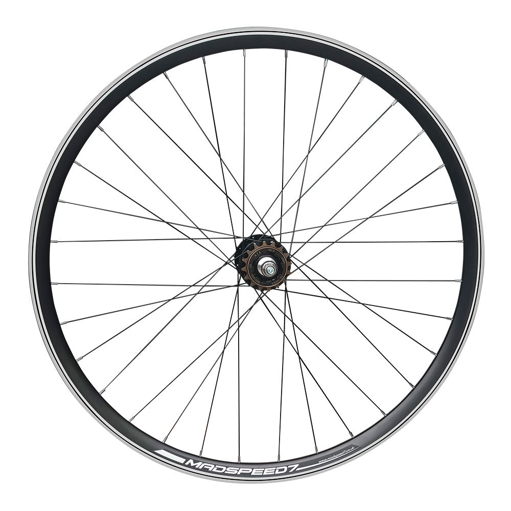 700c (ETRTO 622×15) Fixie / Fixed / Single Speed Rear Wheel – Rim Brake – Bolt-On Axle – Flip Flop Hub – Black Spokes
