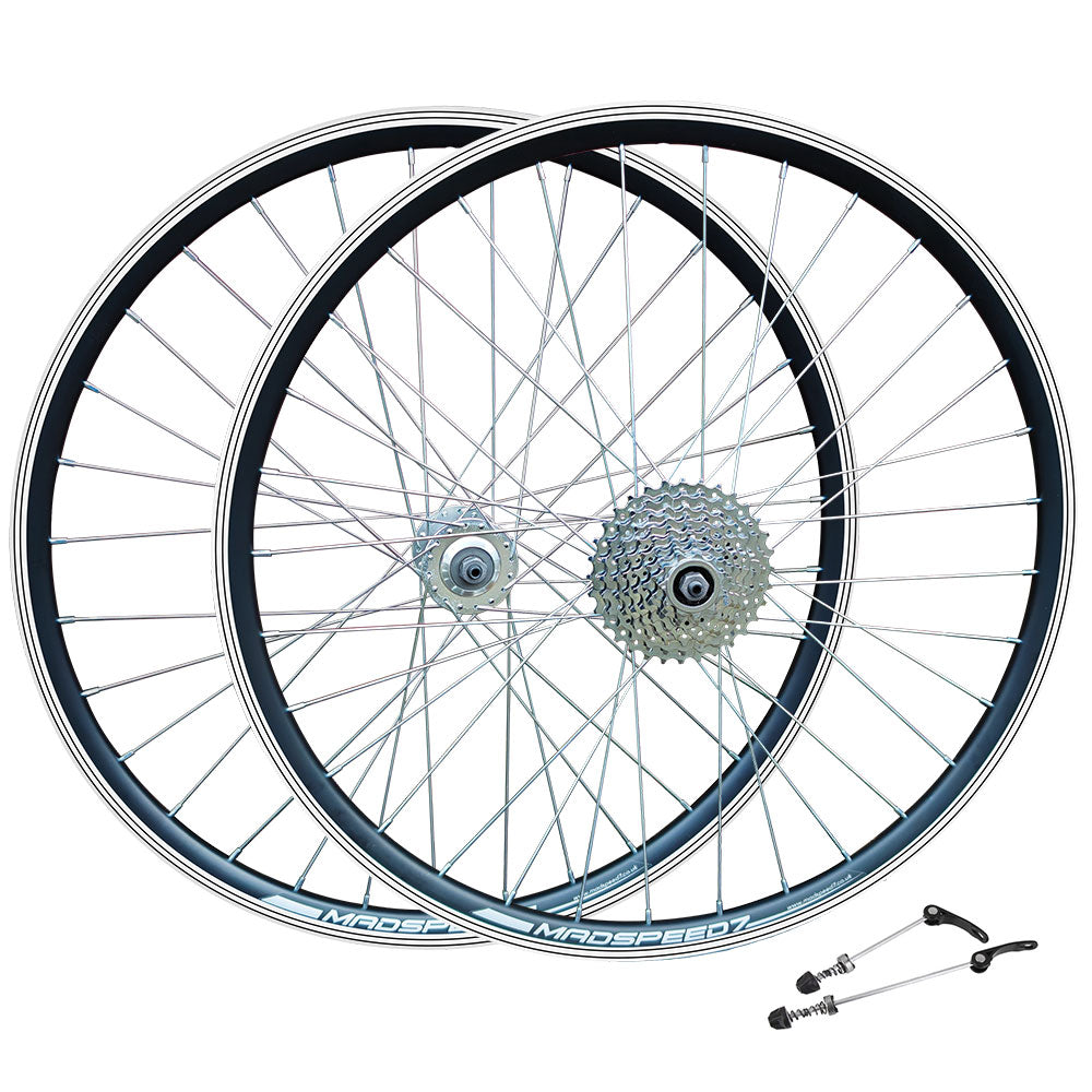 QR 27.5" 650b (ETRTO 584x19) MTB Mountain Bike Wheelset 7/8/9 Speed Freewheel - Rim & Disc Brake Compatible - Sealed Bearings Hubs - Double Wall Rims - 32x Silver Spokes