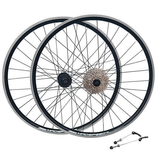 QR 27.5" 650b (ETRTO 584x19) MTB Mountain Bike Wheelset 7/8/9/10 Speed - Rim & Disc Brake Compatible - Sealed Bearings Hubs - Double Wall Rims - 32x Black Spokes