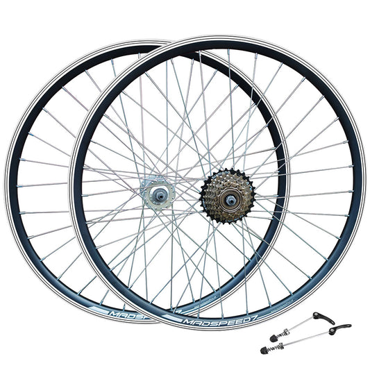 QR 27.5" 650b (ETRTO 584x19) Mountain Bike Front Rear Wheel Set Shimano 6/7 Speed Freewheel - Rim & Disc Brake Compatible - Sealed Bearings Hubs - Double Wall - 32x Spokes