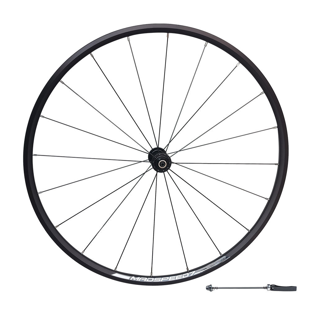 QR 700c (ETRTO 622x16) Road Racing Bike FRONT Wheel - Sealed Bearings Hub - 20x Black Spokes - Tubeless Compatible - Lightweight 750g