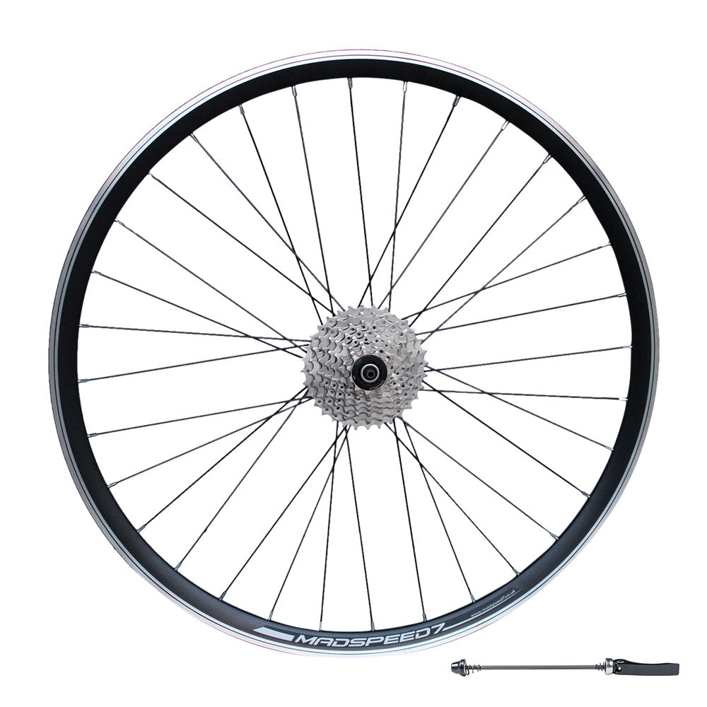 QR 700c (ETRTO 622x15) Road Racing Bike REAR Wheel 7/8/9/10 Speed - Sealed Bearings Hub - Double Wall Rim - 32x Black Spokes - Lightweight 1075g