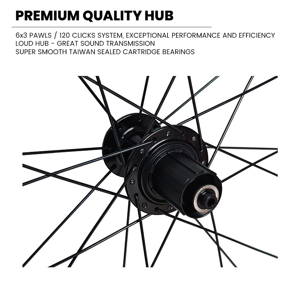 QR 700c (ETRTO 622x14) Road Racing Bike Wheel Set 8/9/10/11 Speed - Premium 6x3 Pawls Taiwan Sealed Bearings Hubs - DT Swiss Champion Spokes - Super Lightweight 1600g