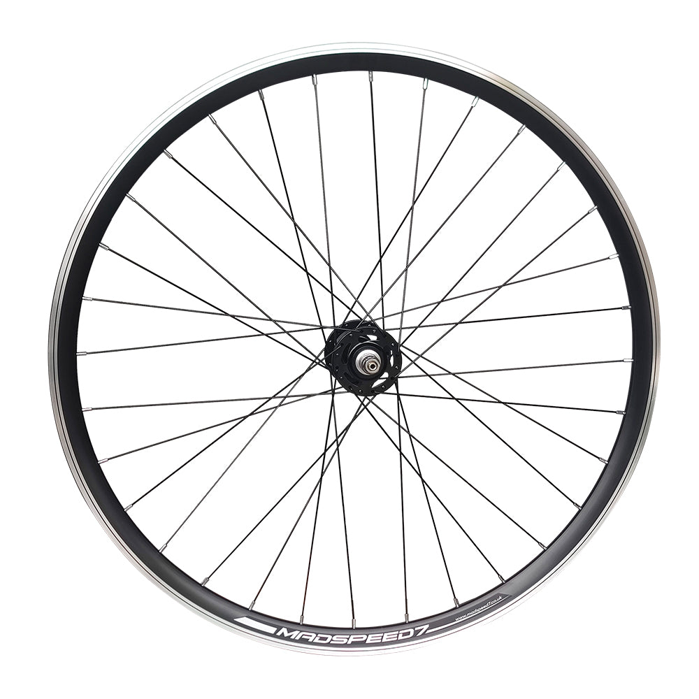 700c (ETRTO 622x15) Fixed Fixie Single Speed Bike FRONT Wheel - Sealed Bearings Black Hub - 32x Black Spokes - Double Wall