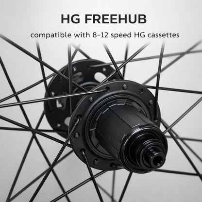 CARBON FIBRE 700c Road Rear Wheel – Center Lock Disc – QR / Thru Axle – 22mm Rim – Tubeless Compatible – Performance Hubs – HG / XDR / Microspline – 8–12 Speed – 800g