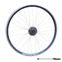 700c (ETRTO 622x15) Road Racing Bike REAR Wheel + 8 Speed Freewheel - Sealed Bearings Hub - Double Wall Rim - 32x Silver Spokes