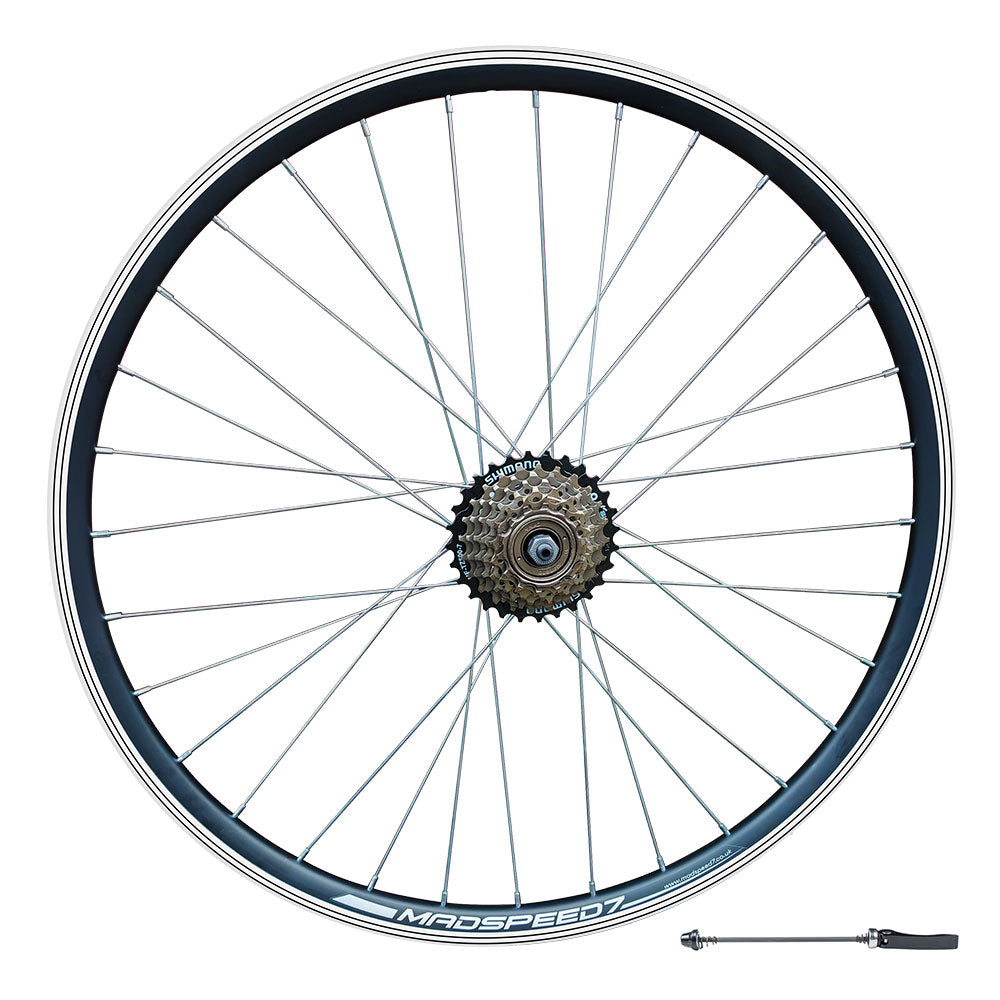 QR 700c 28" (ETRTO 622x19) Hybrid Bike REAR Wheel Shimano 6/7 Speed Freewheel - Rim & Disc Brake Compatible - Sealed Bearings Hub - Double Wall Rim - 32x Silver Spokes