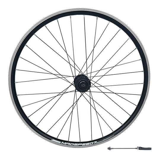 QR 27.5" 650b (ETRTO 584x19) MTB Mountain Bike FRONT Wheel - Disc & Rim Brake Compatible - Sealed Bearings Hub - Double Wall Rim - 32x Black Spokes