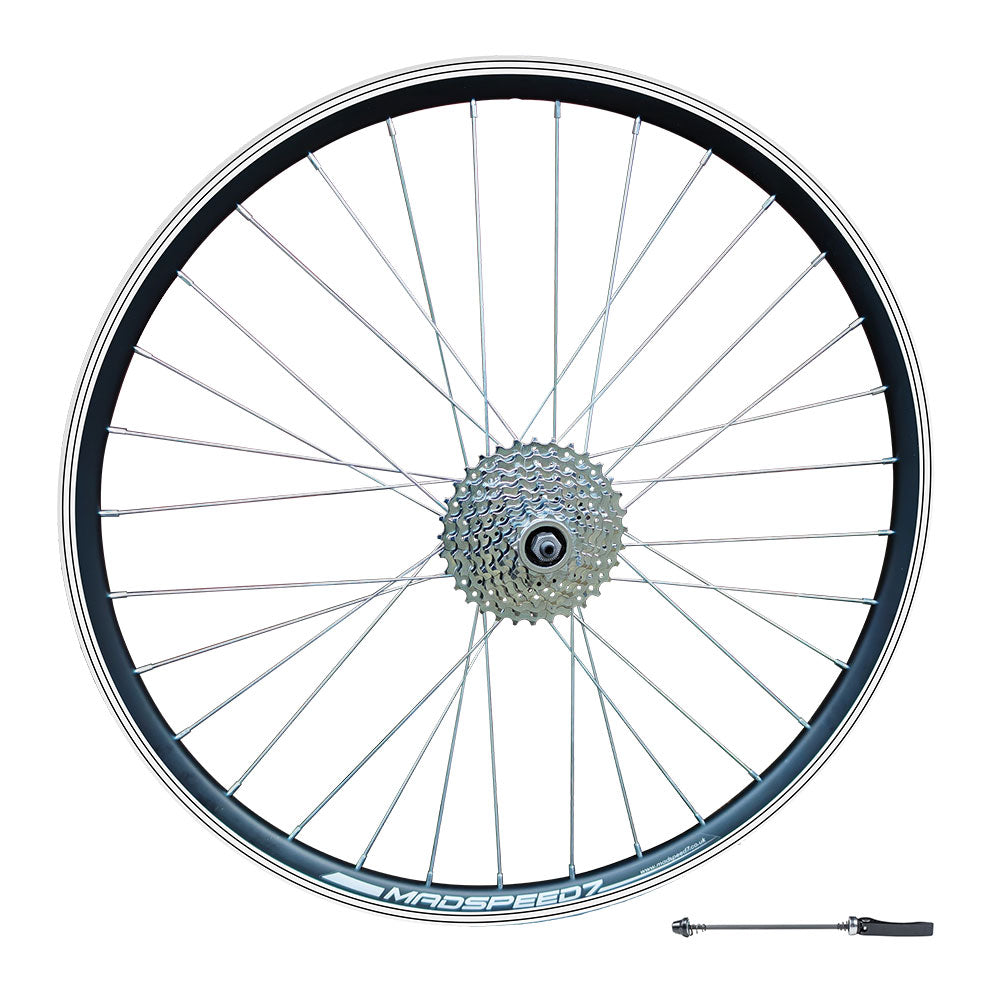 QR 26" (ETRTO 559x19) MTB Mountain Bike REAR wheel 7/8/9 Speed Freewheel - Rim & Disc Brake Compatible - Sealed Bearings Hub - Double Wall Rim - 32x Silver Spokes