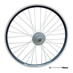 QR 26" (ETRTO 559x19) MTB Mountain Bike REAR wheel 7/8/9 Speed Freewheel - Rim & Disc Brake Compatible - Sealed Bearings Hub - Double Wall Rim - 32x Silver Spokes
