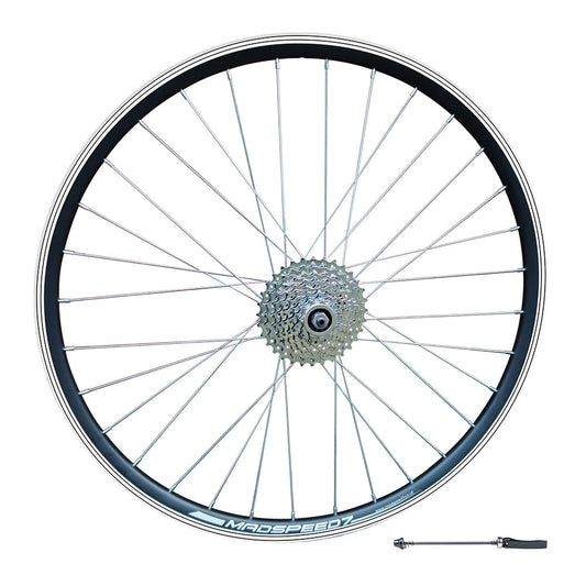 QR 26" (ETRTO 559x19) MTB Mountain Bike REAR wheel 7/8/9 Speed Freewheel - Rim & Disc Brake Compatible - Sealed Bearings Hub - Double Wall Rim - 32x Silver Spokes