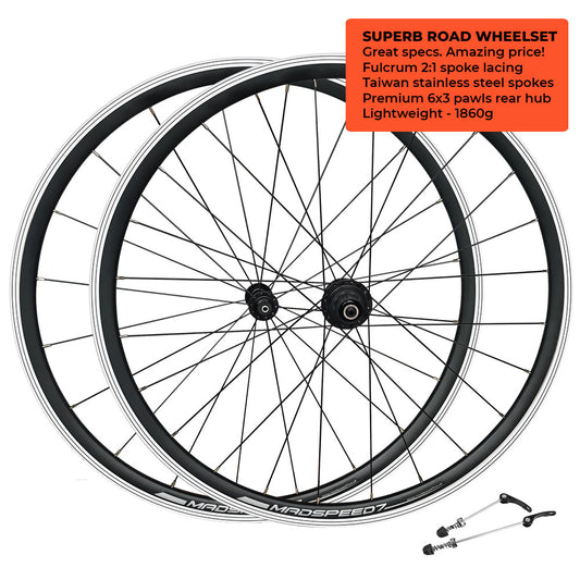 QR 700c (ETRTO 622x14) Road Racing Bike Wheelset 7/8/9/10/11 Speed - Premium 6x3 Pawls Sealed Bearings Hubs - 30mm Deep Double Wall Rims - Lightweight 1860g
