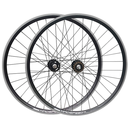 700c (ETRTO 622×15) Fixie / Fixed / Single Speed Wheel Set – Rim Brake – Bolt-On Axle – Flip Flop Hub – Black Spokes