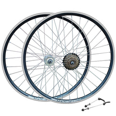 QR 700c (ETRTO 622x15) Road Racing Bike Wheelset 6/7 Speed Shimano Freewheel - Sealed Bearings Hubs - Double Wall Rims - 32x Silver Spokes 