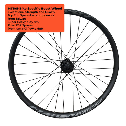 (12x148mm BOOST THRU AXLE) 27.5" 650B (ETRTO 584x30) Mountain MTB E-Bike Specific REAR Wheel 8/9/10/11/12 Speed - HG / SRAM XD / Shimano Microspline - Pillar PSR Spokes - Super High Strength 4D Rim - Tubeless Compatible