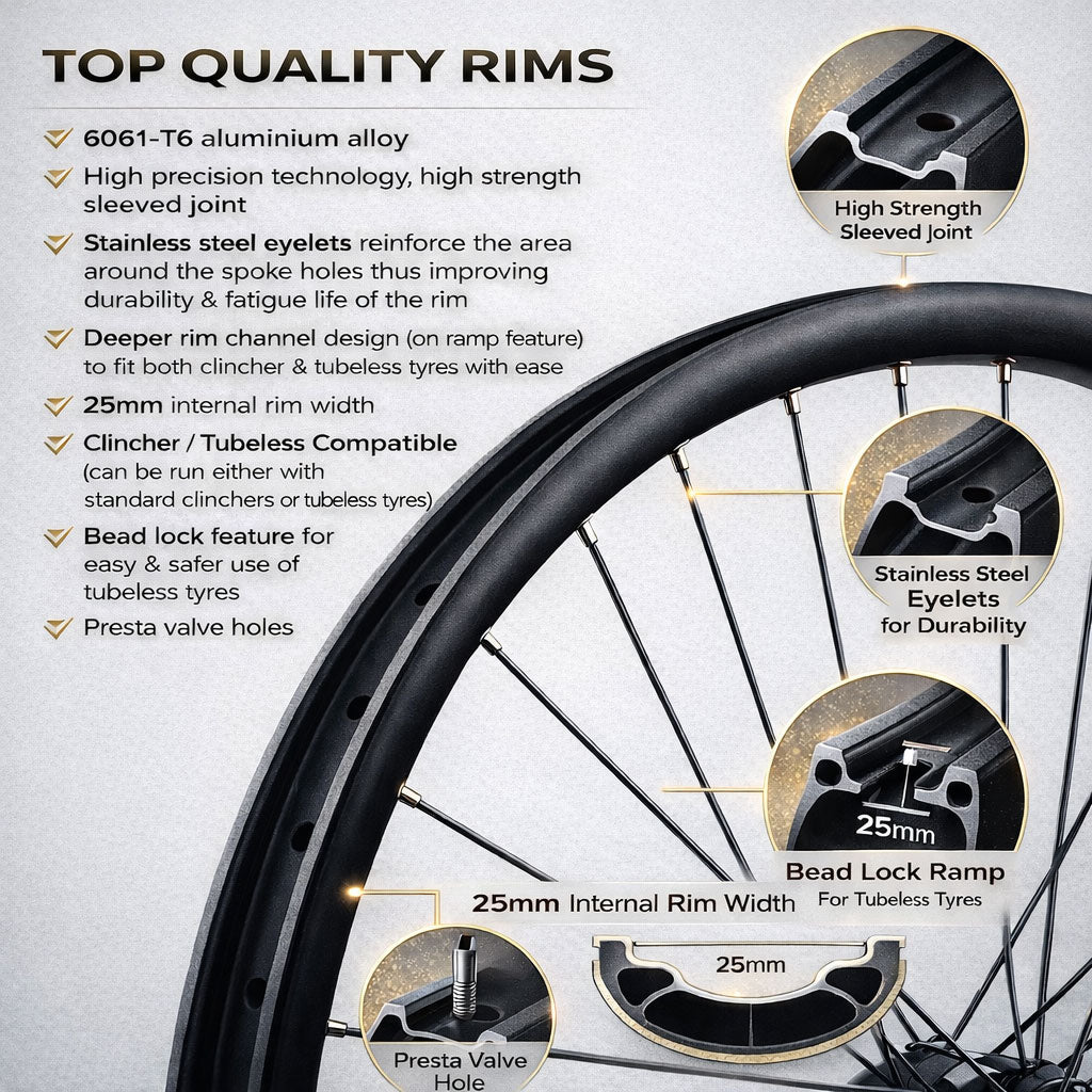 29” (ETRTO 622×25) MTB Wheel Set – 6-Bolt Disc – QR / Thru Axle / Boost – 8/9/10/11/12 Speed – Performance Hubs – HG / Micro Spline / XD – Tubeless Compatible