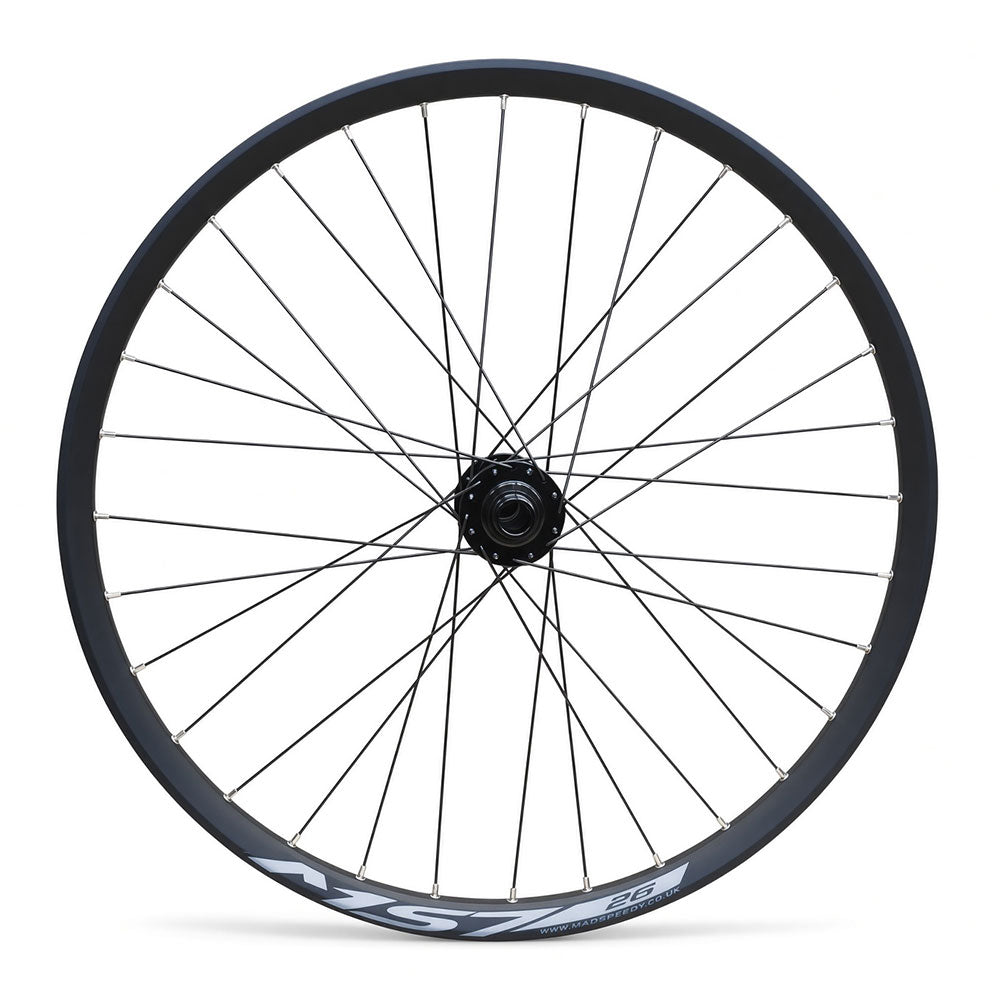 26” MTB / Dirt Jump Front Wheel – 20×110mm Thru Axle – 6-Bolt Disc – 25mm Inner Rim – Tubeless Compatible