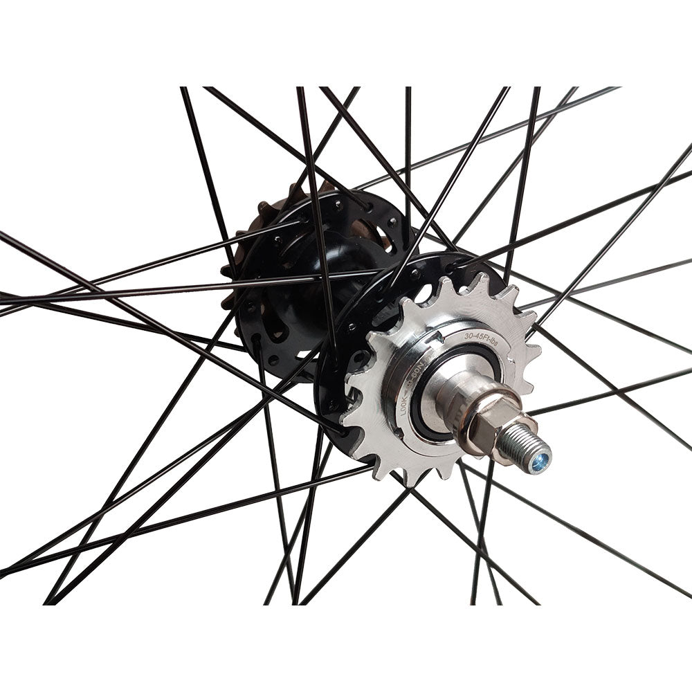 700c (ETRTO 622×15) Fixie / Fixed / Single Speed Rear Wheel – Rim Brake – Bolt-On Axle – Flip Flop Hub – Black Spokes