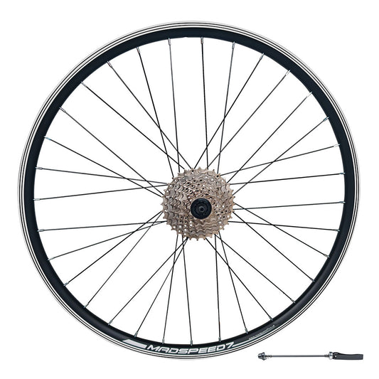 QR 700c 28" (ETRTO 622x19) Hybrid Bike REAR Wheel 7/8/9/10 Speed - Rim & Disc Brake Compatible - Sealed Bearings Hub - Double Wall Rim - 32x Black Spokes