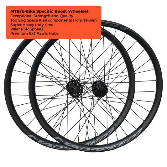 (12x148mm/15x110mm BOOST THRU AXLE) 27.5" 650B (ETRTO 584x30) Mountain MTB E-Bike Specific Wheelset 8/9/10/11/12 Speed - HG / SRAM XD / Shimano Microspline - Pillar PSR Spokes - Super High Strength 4D Rims - Tubeless Compatible