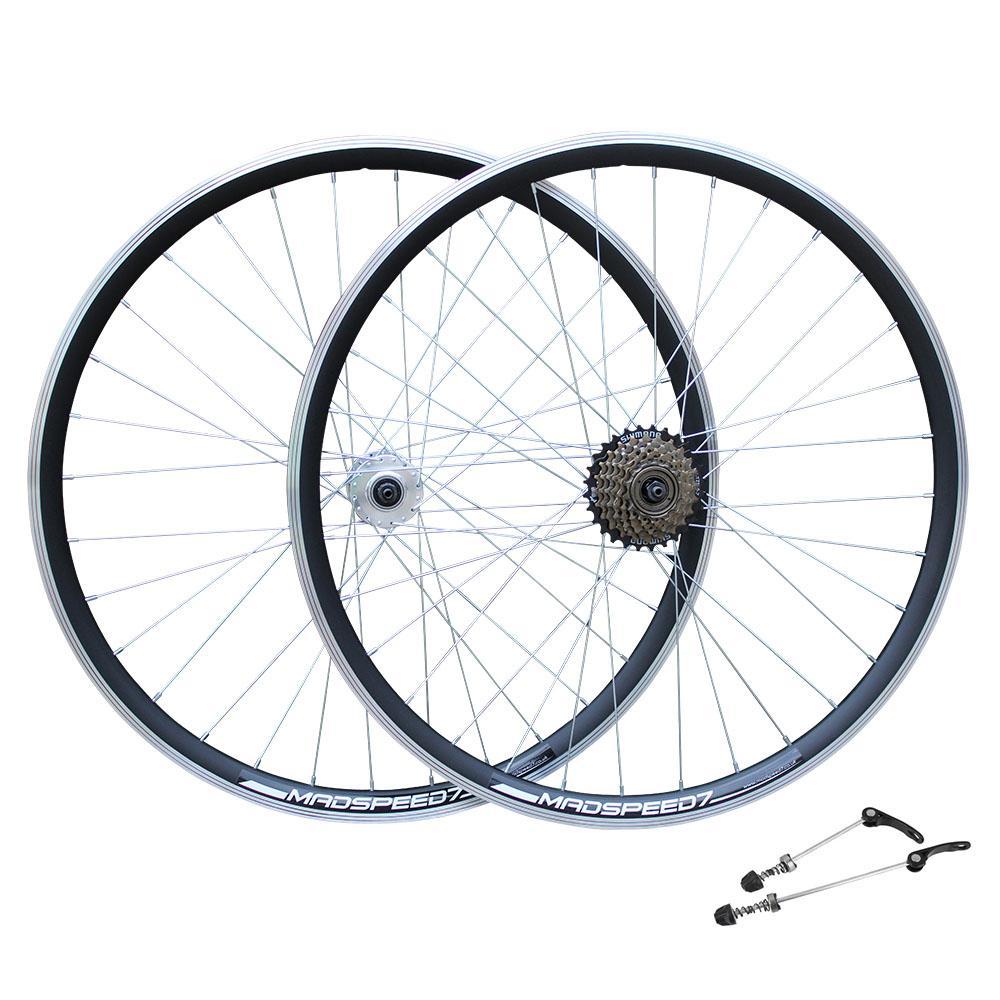 QR 26" (ETRTO 559x19) Mountain Bike Front Rear Wheel Set Shimano 6/7 Speed Freewheel - Rim & Disc Brake Compatible - Sealed Bearings Hubs - Double Wall