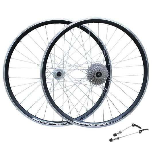 QR 26" (ETRTO 559x19) Mountain Bike Front Rear Wheel Set 8/9 Speed Freewheel - Rim & Disc Brake Compatible - Sealed Bearings Hubs - Double Wall