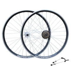 QR 27.5" 650b (ETRTO 584x19) Mountain Bike Front Rear Wheel Set Shimano 6/7 Speed Freewheel - Rim & Disc Brake Compatible - Sealed Bearings Hubs - Double Wall - 32x Spokes